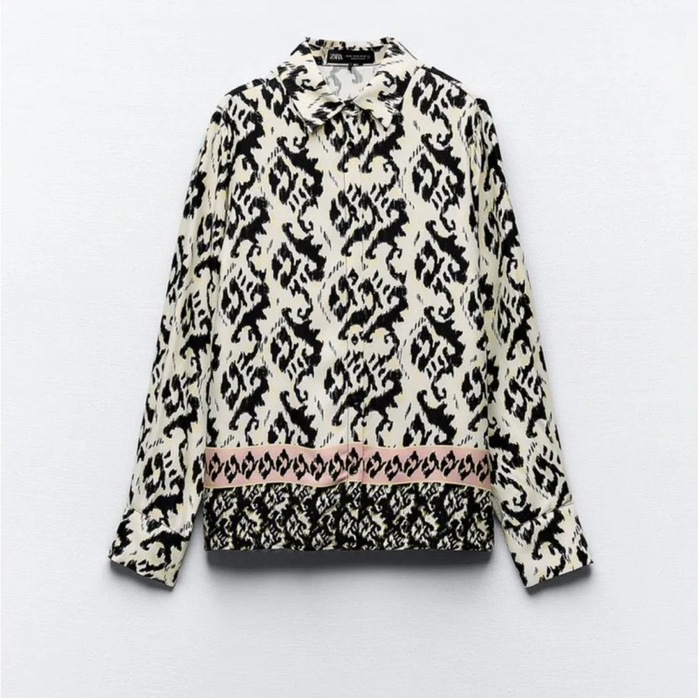 New Patterned Black and White shirt with Pink Accents - Picture 4 of 6